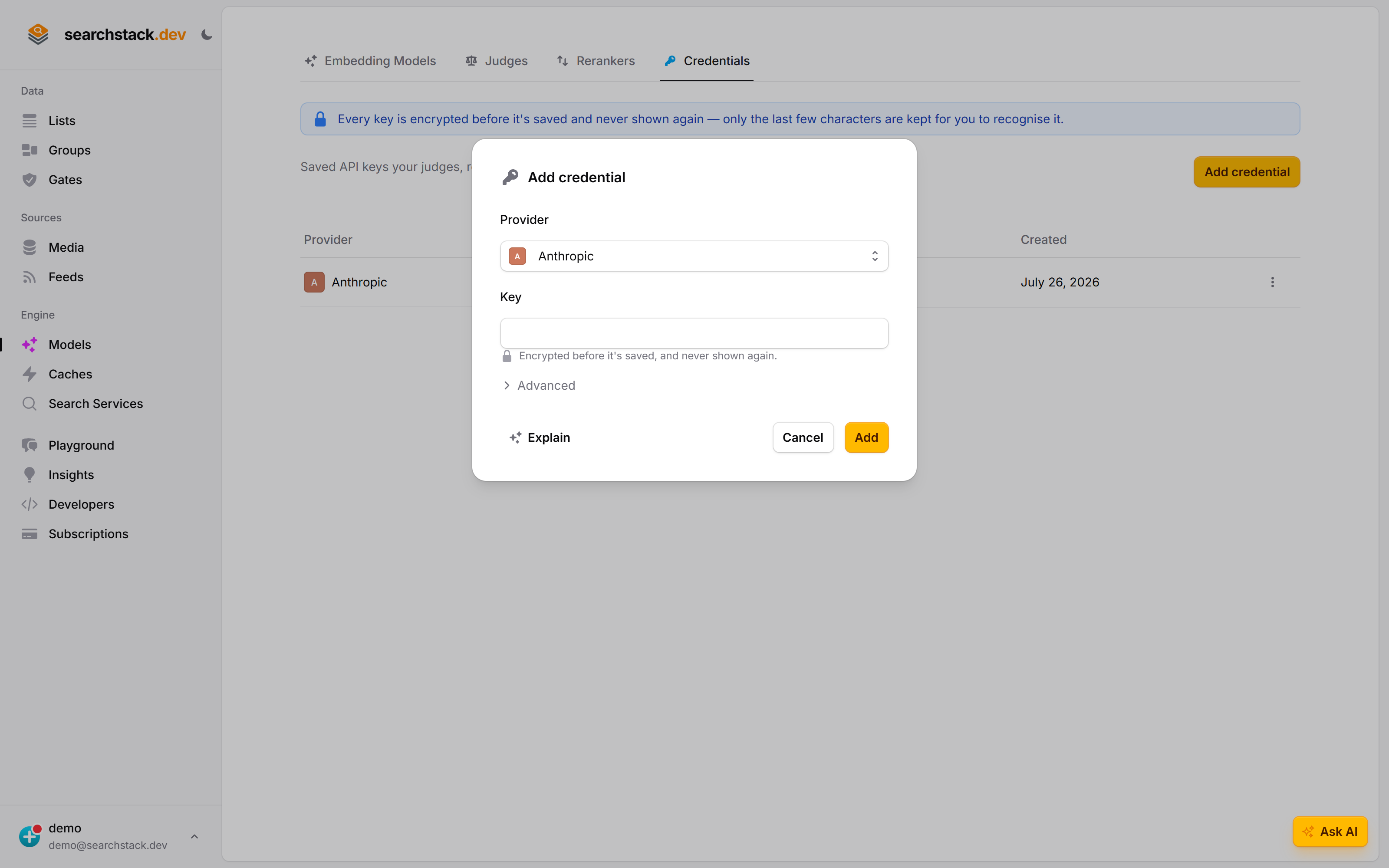 The Add credential dialog