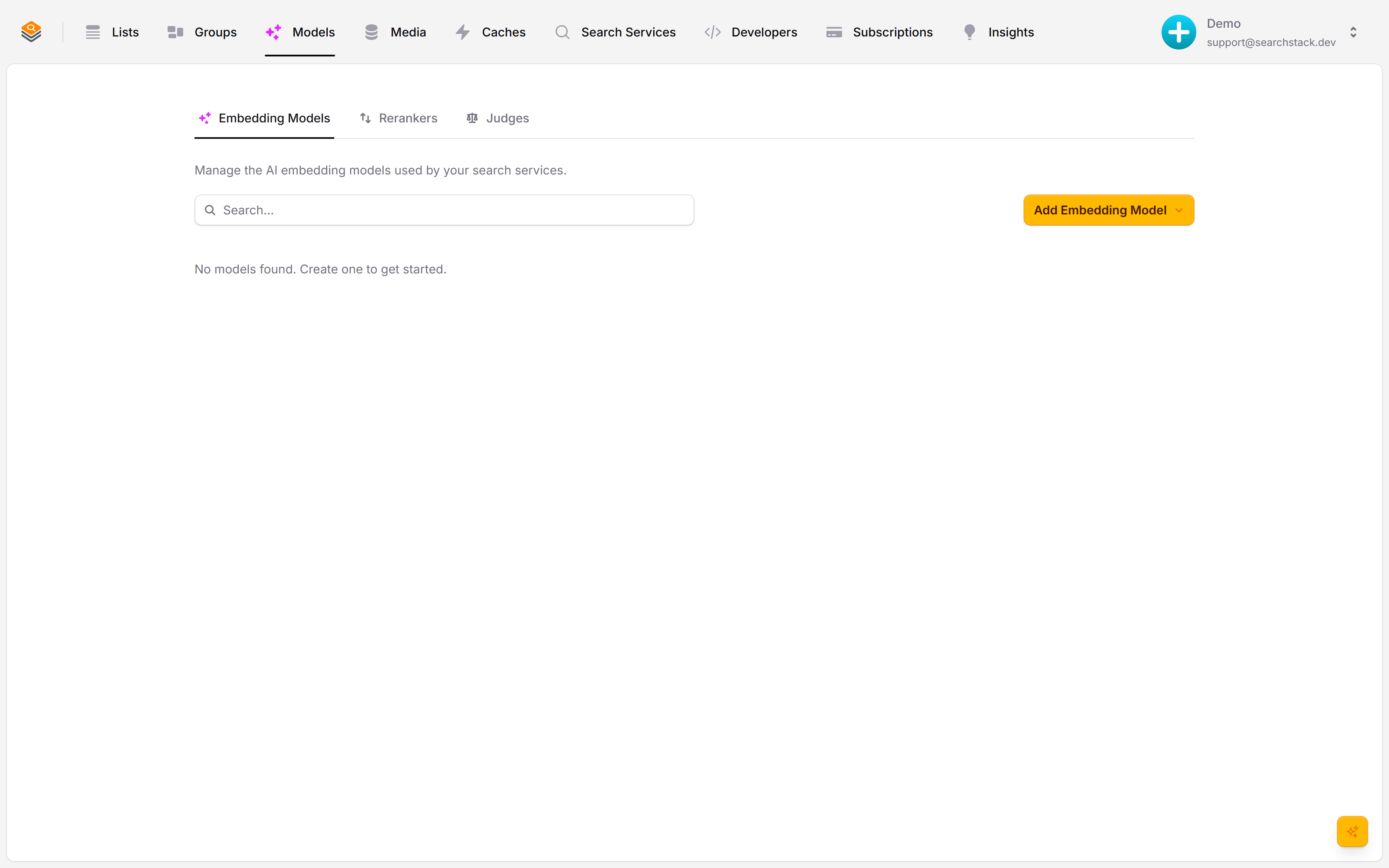 The empty Embedding Models tab