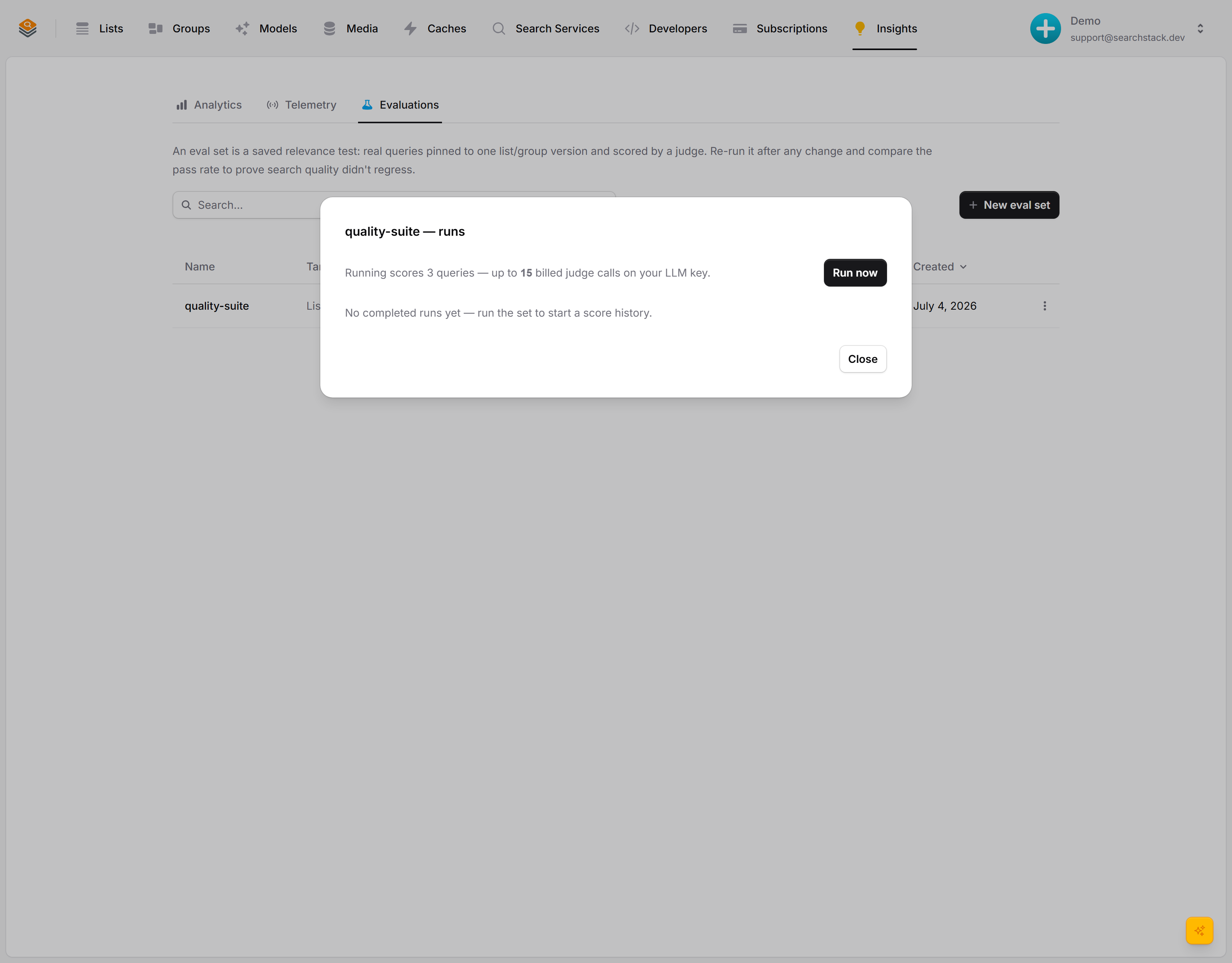 Runs and history with a cost estimate