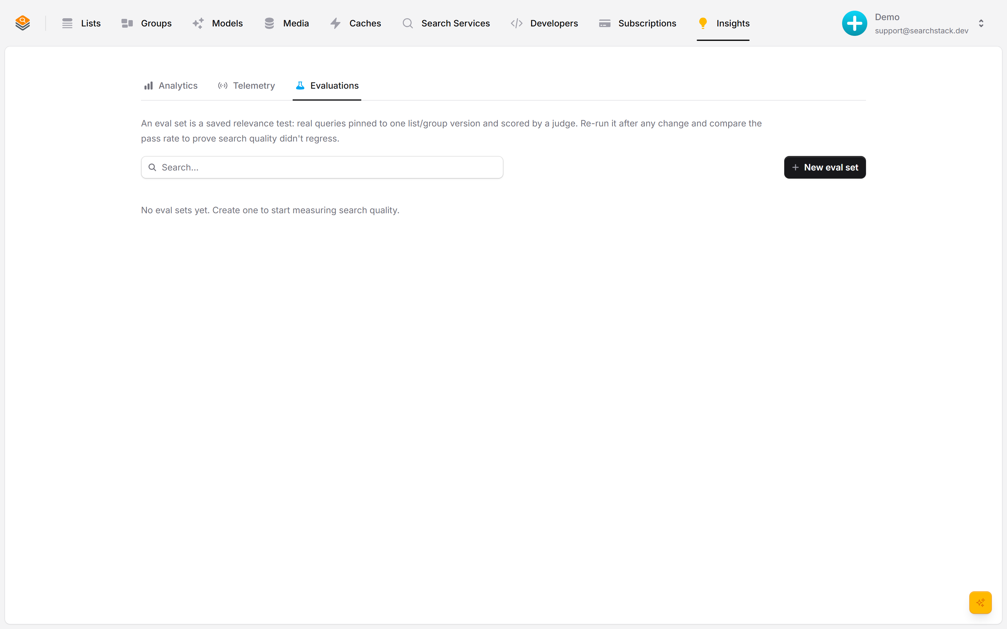 The empty Evaluations tab