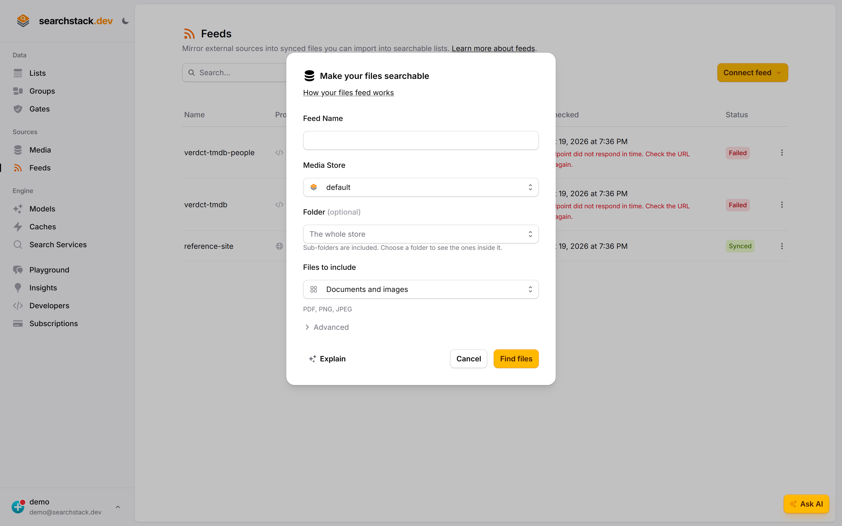 The Make your files searchable dialog