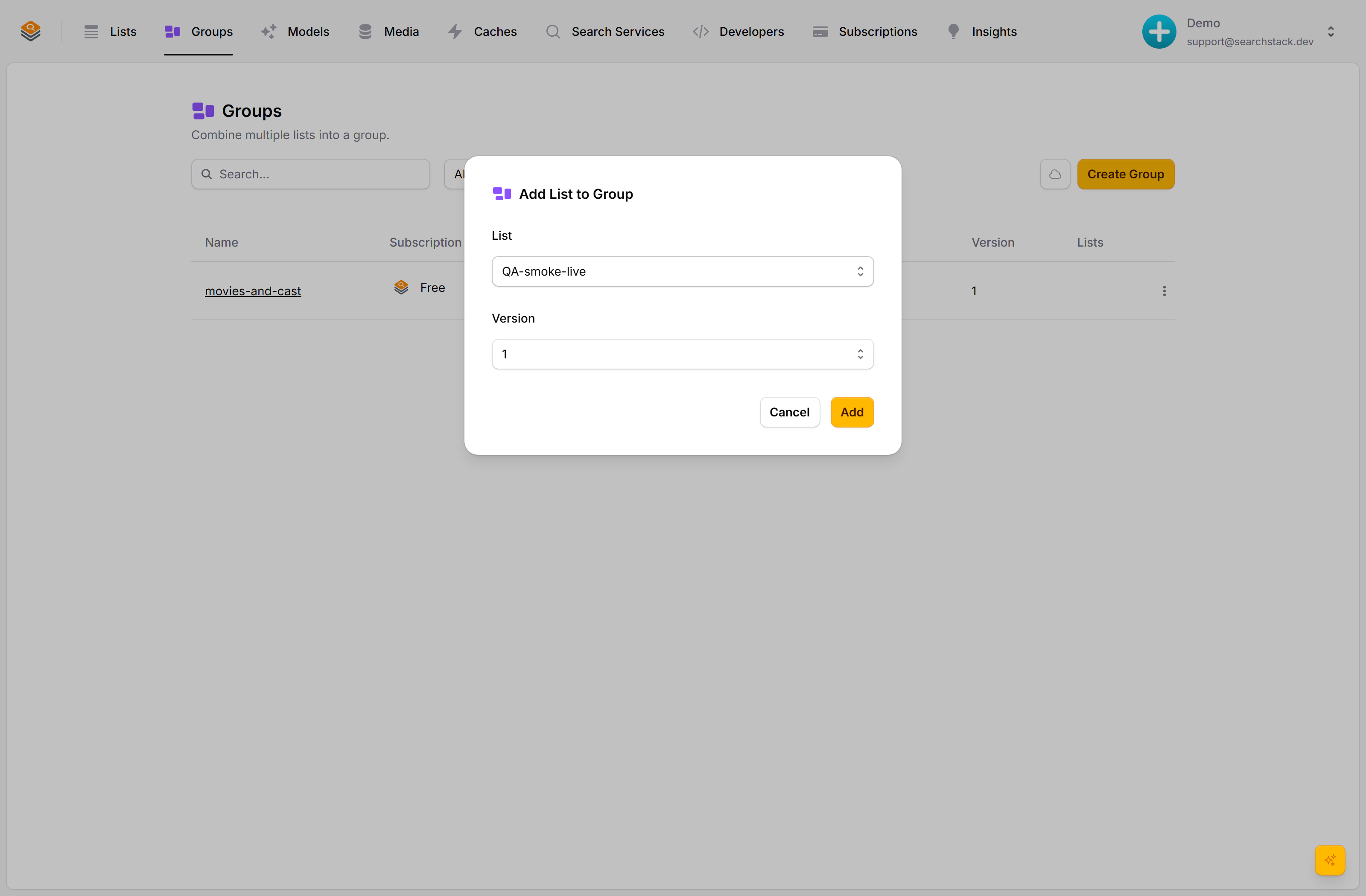 Adding a member list to a group and pinning its version