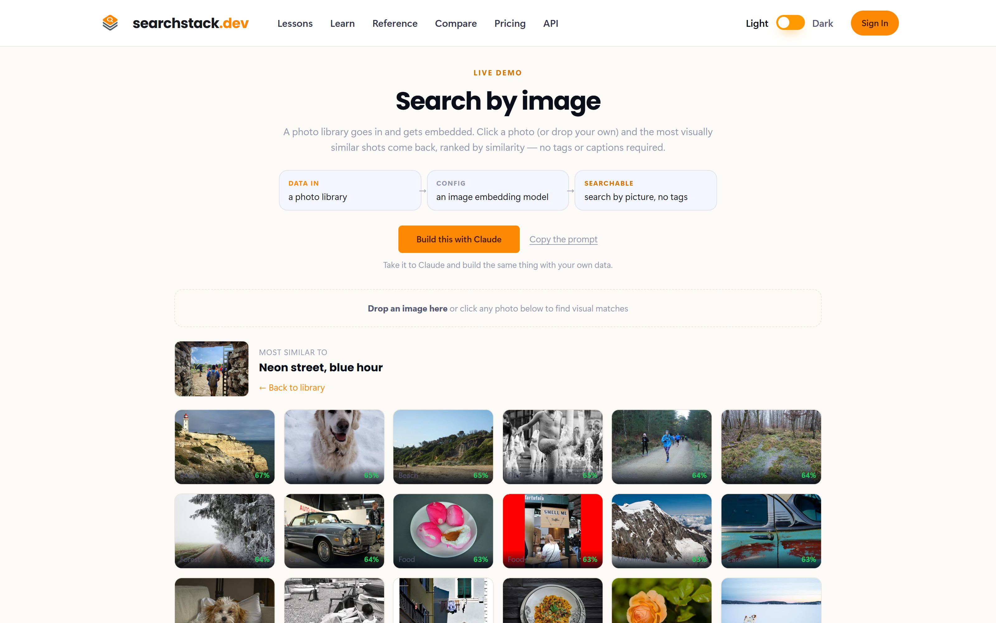 Visually similar photos returned with a similarity score on each