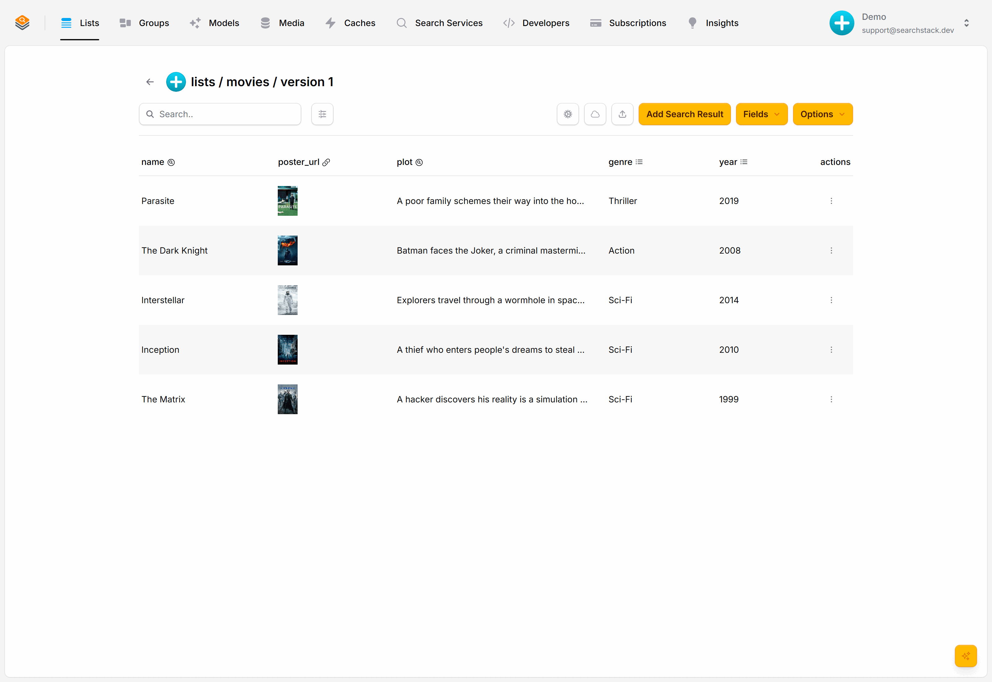 The movies list showing a poster_url resource column