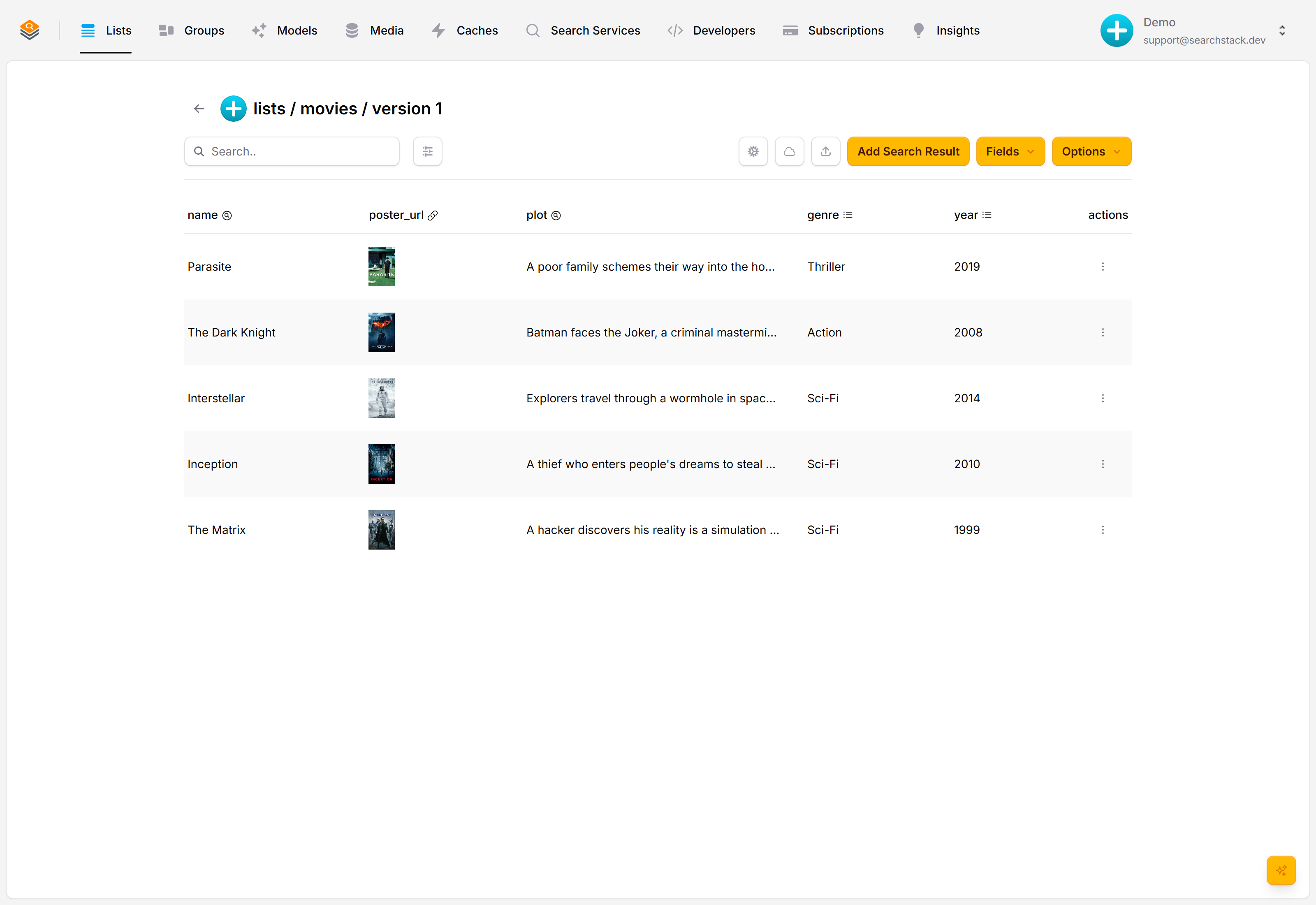 The movies list showing a poster_url resource column
