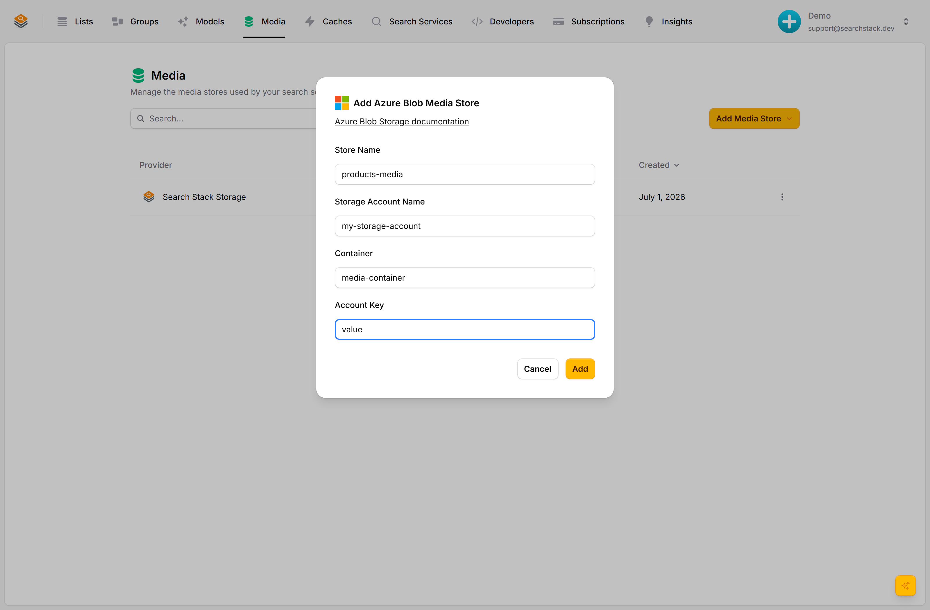 The add-media-store dialog
