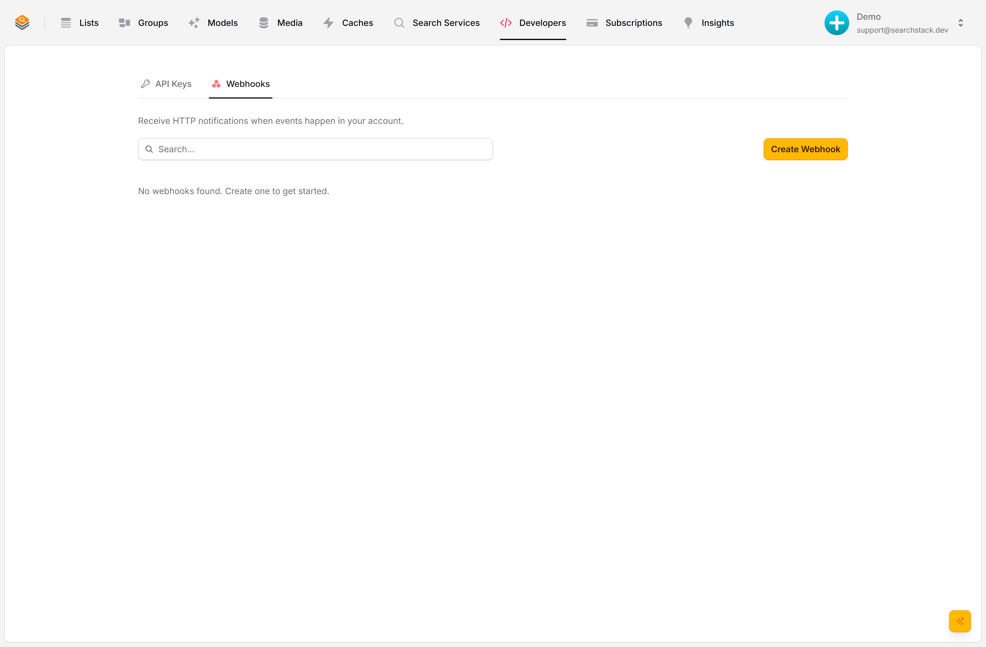 The Webhooks page